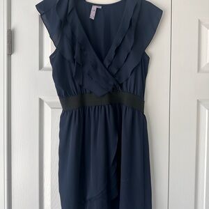 Elegant Navy Ruffle Dress